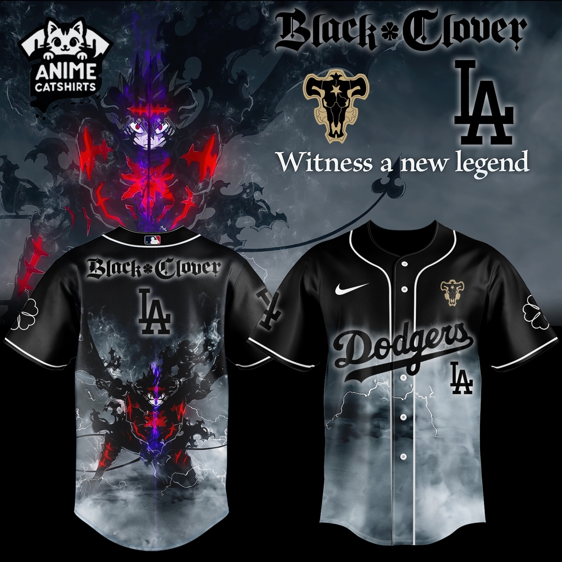 Black Clover x LA Dodgers Baseball Jersey, Cap