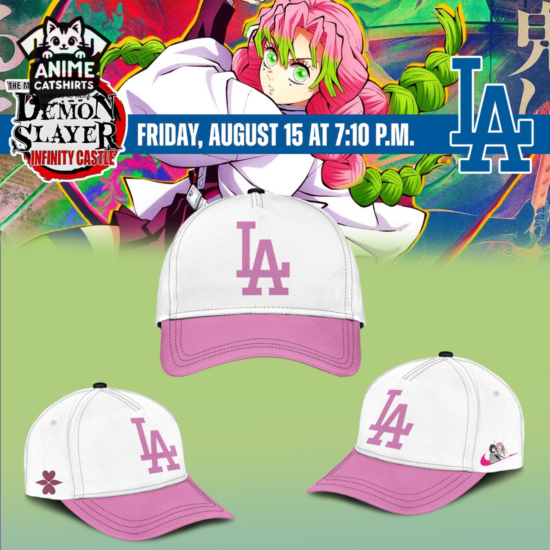 LA Dodgers 2025 Demon Slayer Mitsuri Kanroji Jersey, Cap