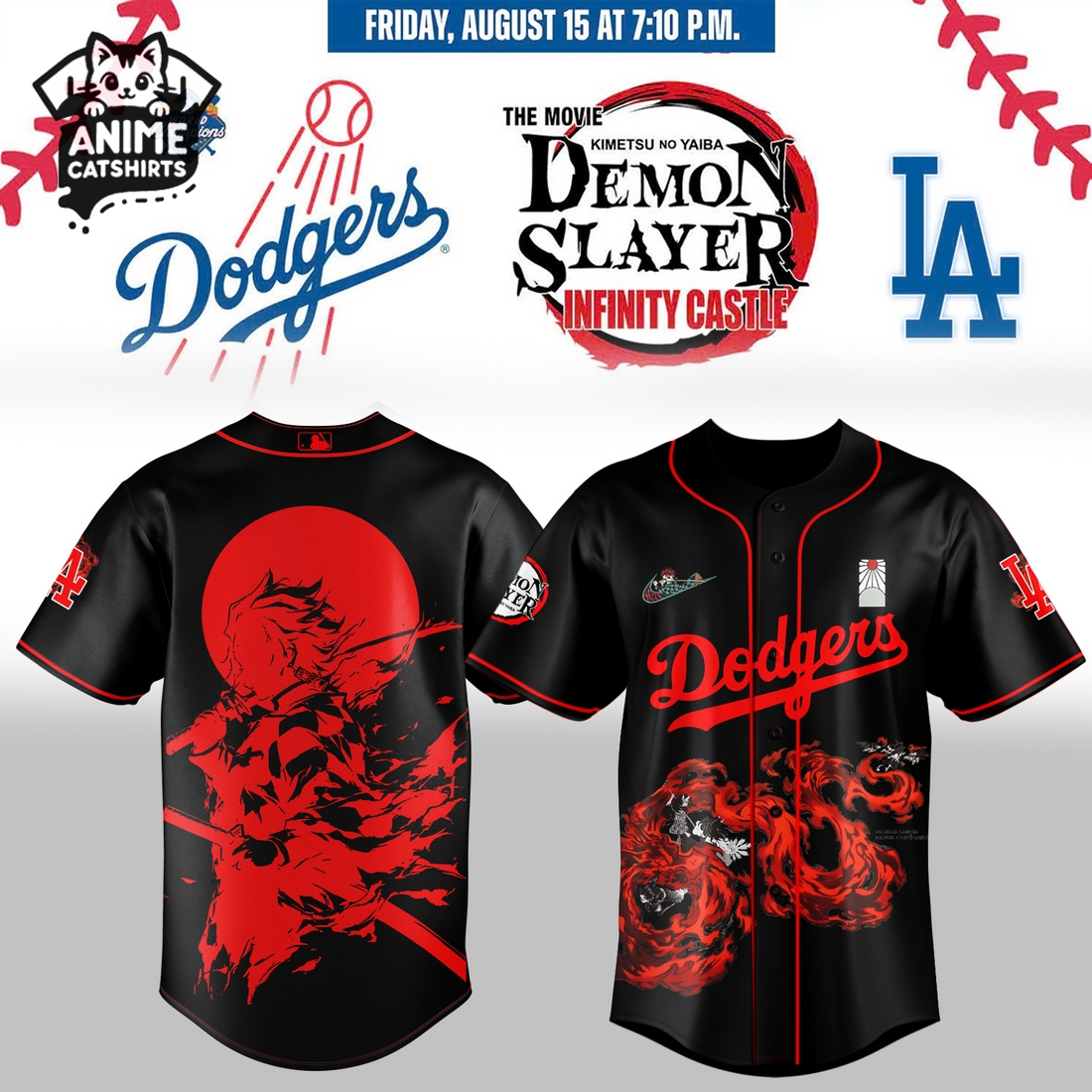 LA Dodgers 2025 Demon Slayer Tanjiro Jersey, Cap