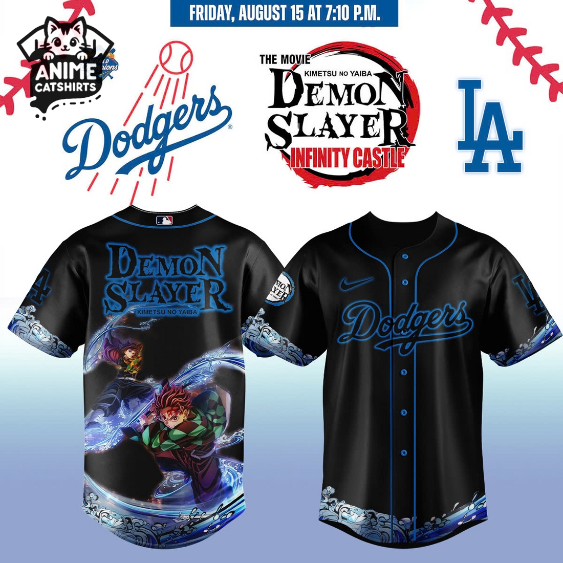 LA Dodgers Demon Slayer Baseball Jersey, Cap
