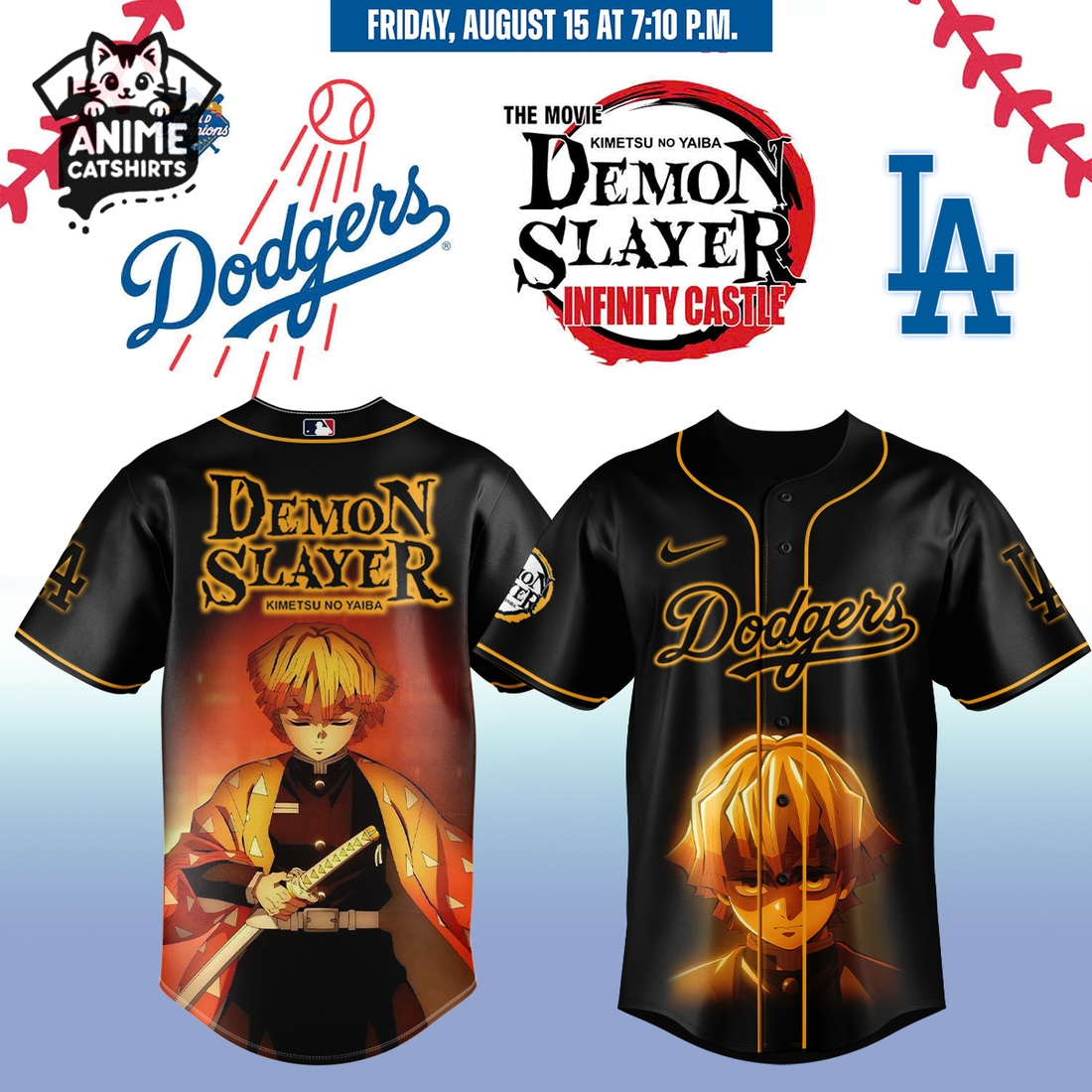 LA Dodgers MLB Demon Slayer Anime Jersey, Cap