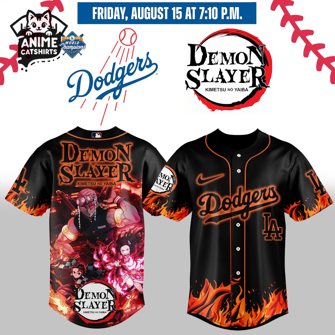 LA Dodgers MLB x Demon Slayer Jersey, Cap