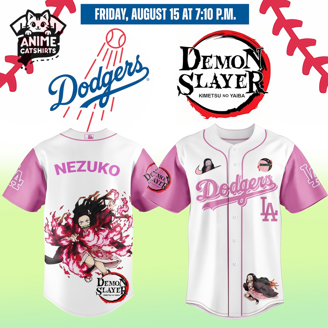 LA Dodgers x Demon Slayer Kamado Nezuko Jersey, Cap