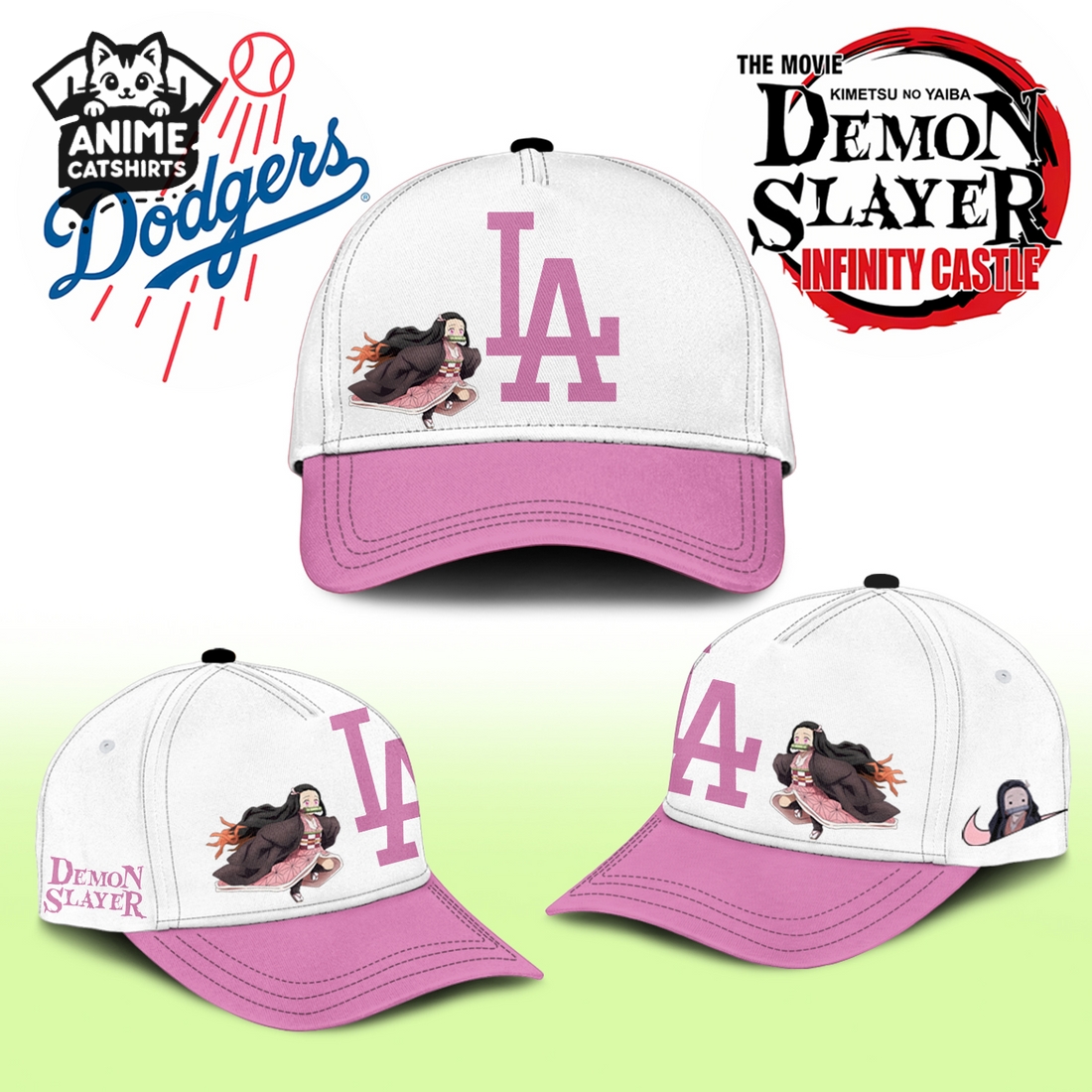 LA Dodgers x Demon Slayer Kamado Nezuko Jersey, Cap