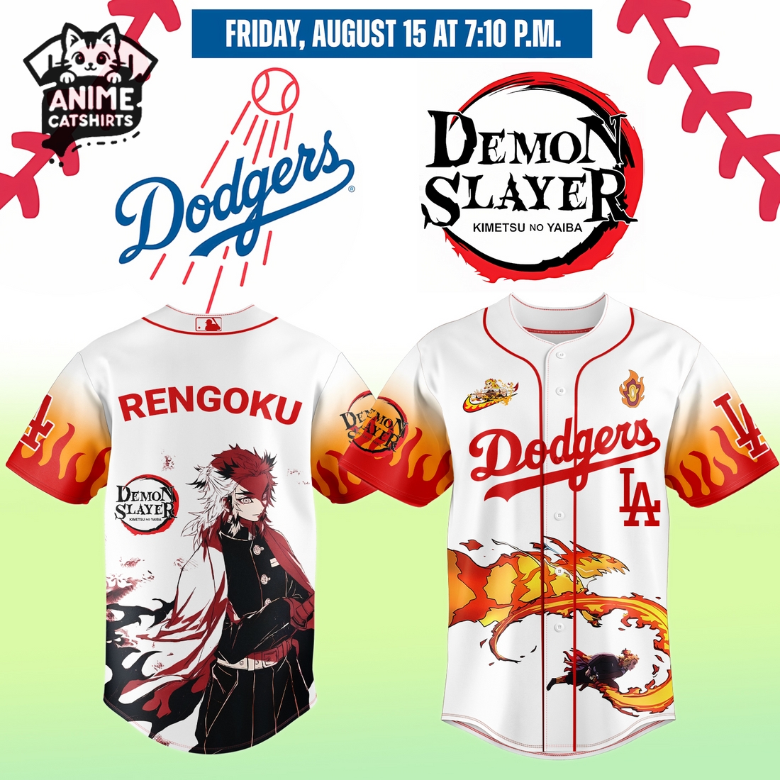 LA Dodgers x Demon Slayer Rengoku Kyōjurō Jersey, Cap