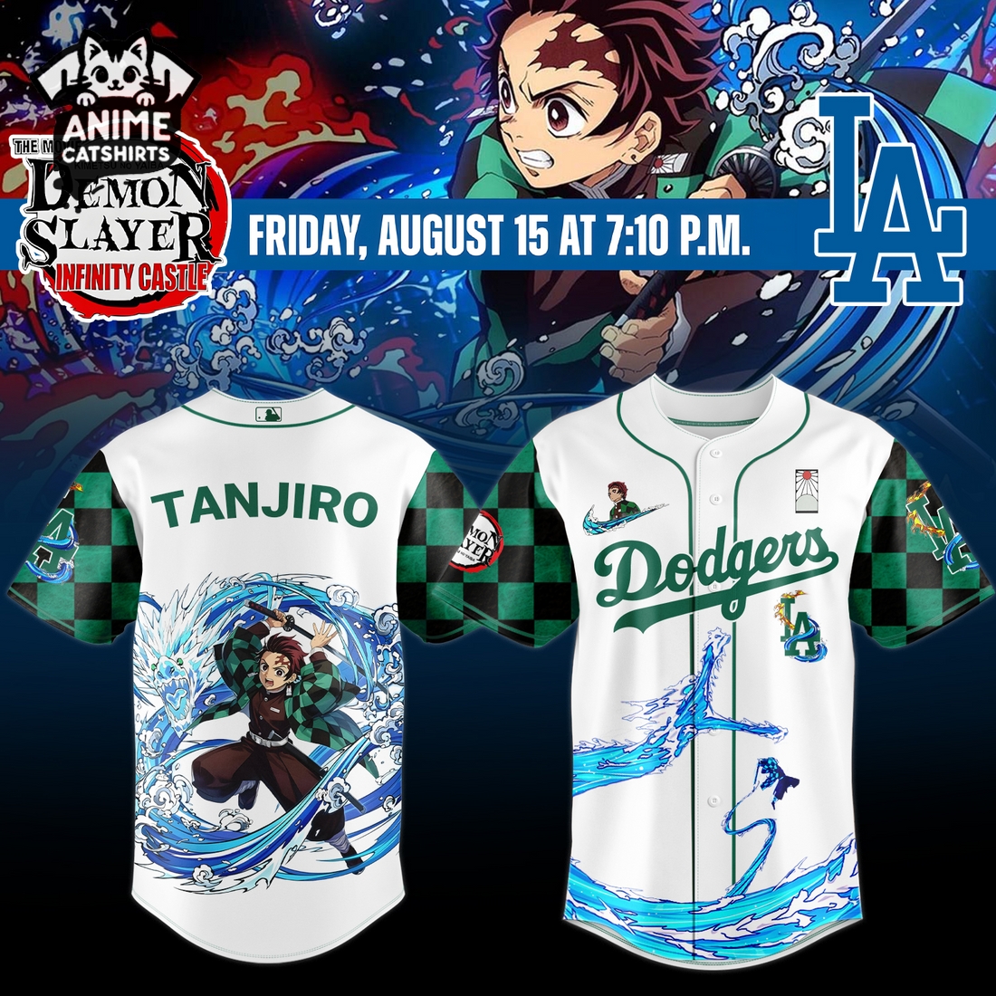 LA Dodgers x Demon Slayer Tanjiro Jersey, Cap