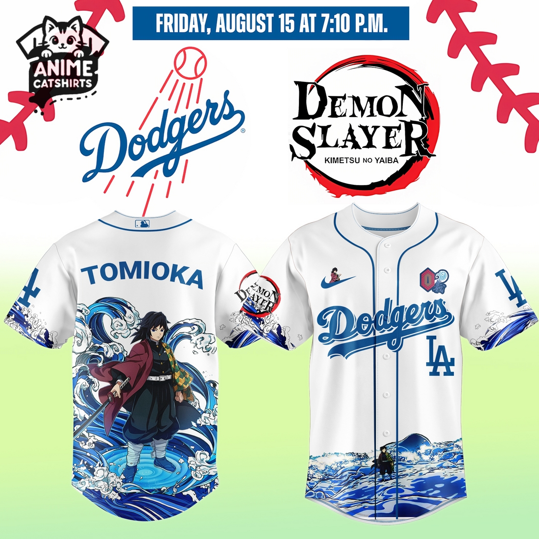 LA Dodgers x Demon Slayer Tomioka Giyu Jersey, Cap