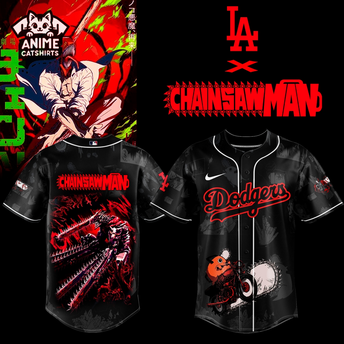 Los Angeles Dodgers x Chainsaw Man Jersey, Cap