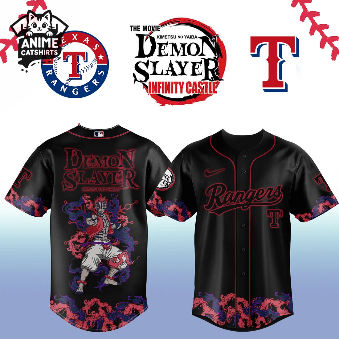 Luxury Texas Rangers x Demon Slayer Jersey, Cap