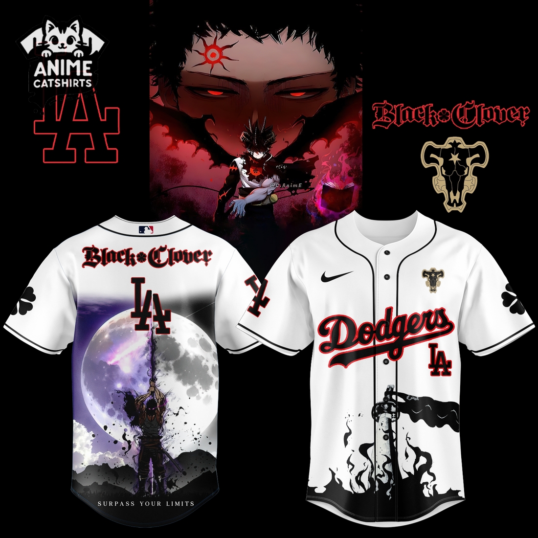 New Los Angeles Dodgers x Black Clover Jersey, Cap