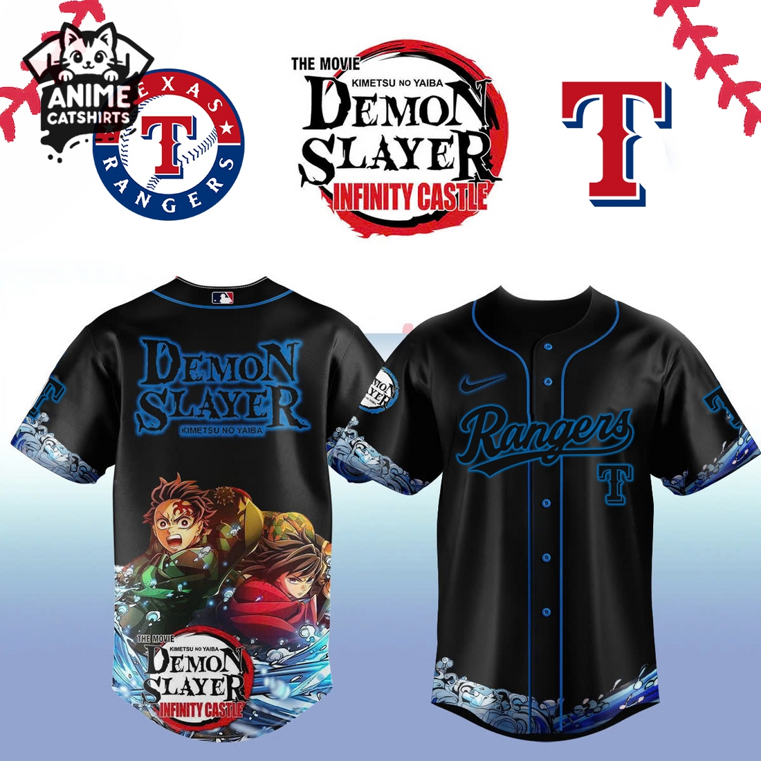 New Texas Rangers x Demon Slayer Jersey, Cap