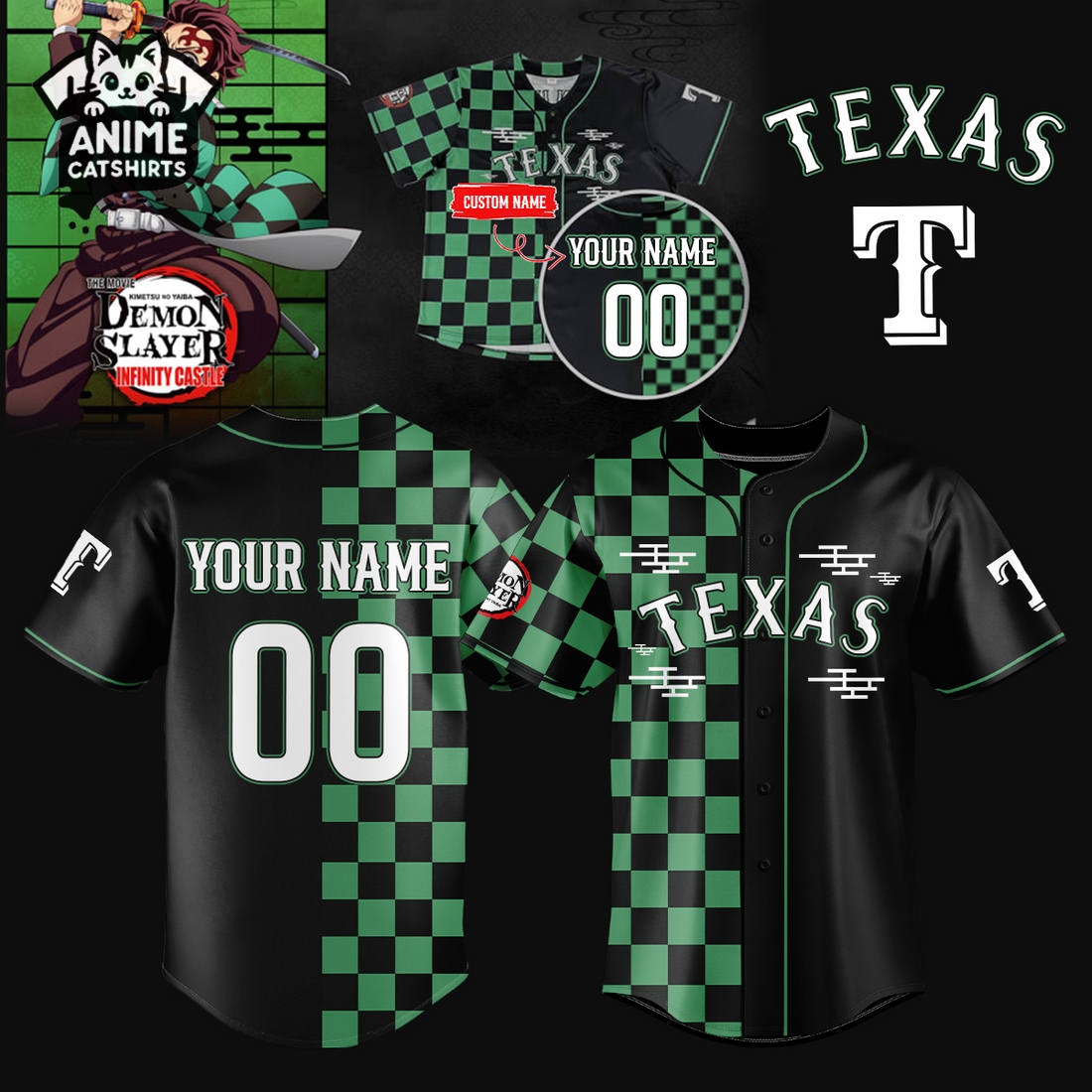 Personalzied Texas Rangers Demon Slayer Jersey, Cap