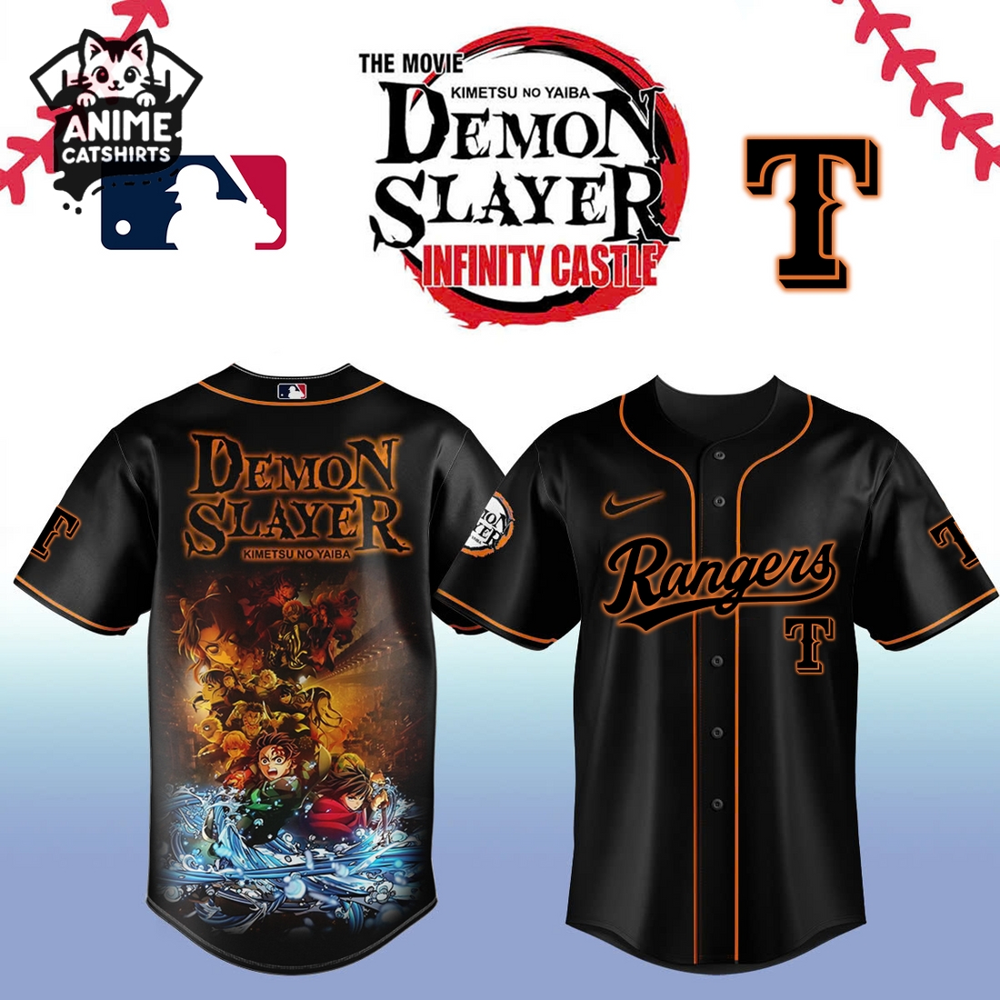 Premium Texas Rangers Kimetsu no Yaiba Jersey, Cap