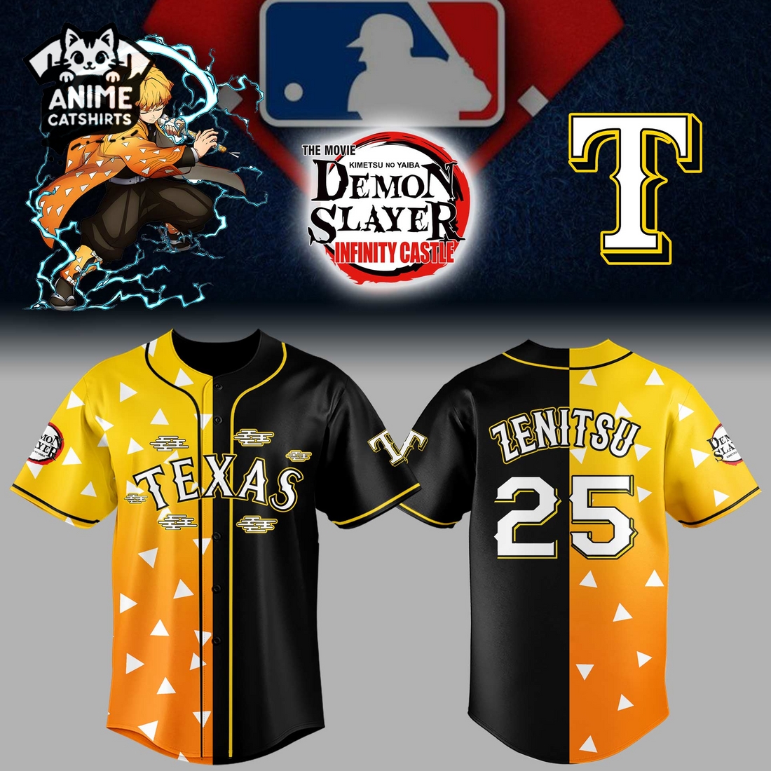 Texas Rangers 2025 Demon Slayer Movie Jersey, Cap