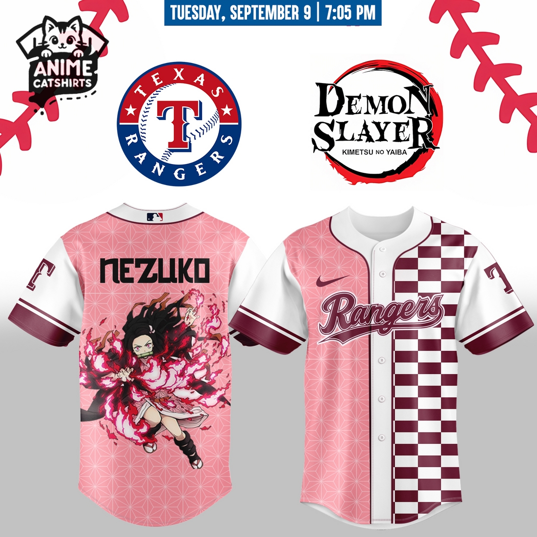 Texas Rangers MLB Demon Slayer Jersey, Cap