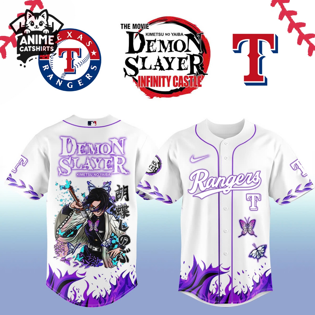 Texas Rangers x Demon Slayer Fantasy Anime Jersey, Cap