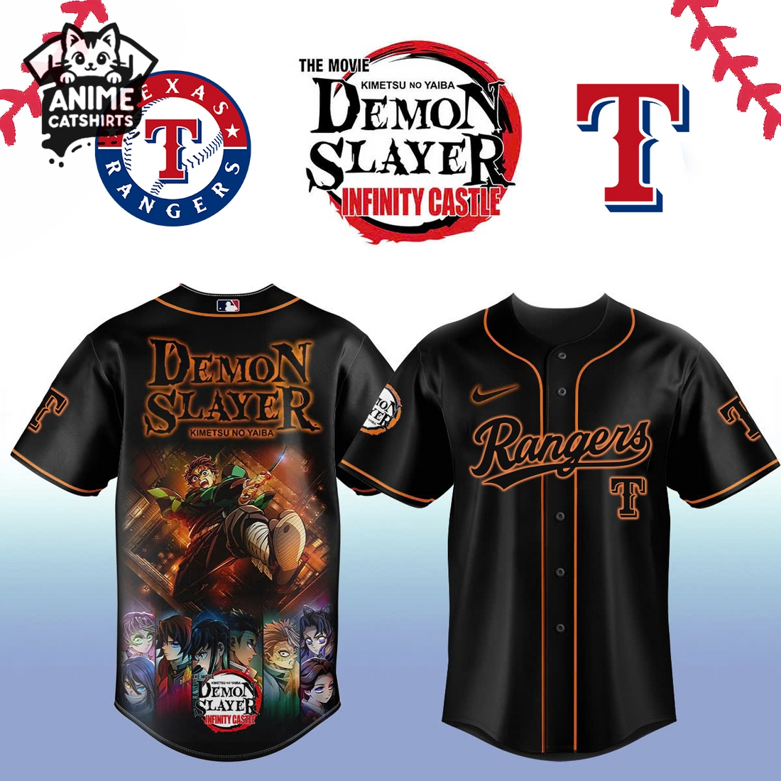 Texas Rangers x Demon Slayer MLB Jersey, Cap