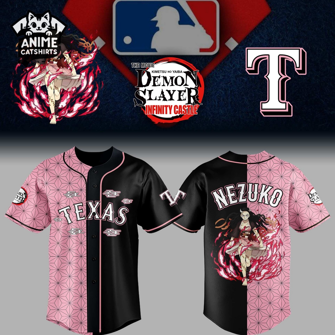 Texas Rangers x Demon Slayer Pink Jersey, Cap