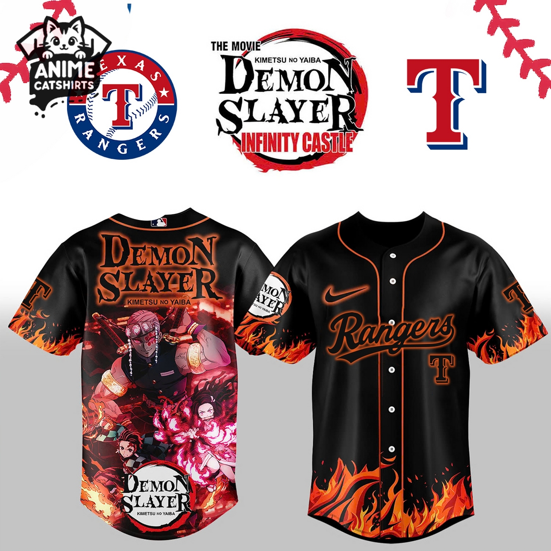 Texas Rangers x Demon Slayer Theme Night Jersey, Cap