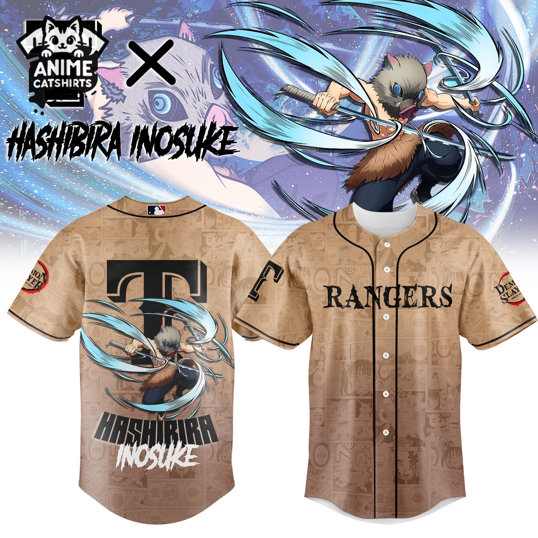 Texas Rangers x Hashibira Inosuke Jersey, Cap