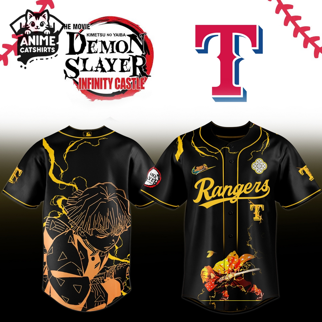 Texas Rangers x Kimetsu no Yaiba Infinity Castle Jersey, Cap