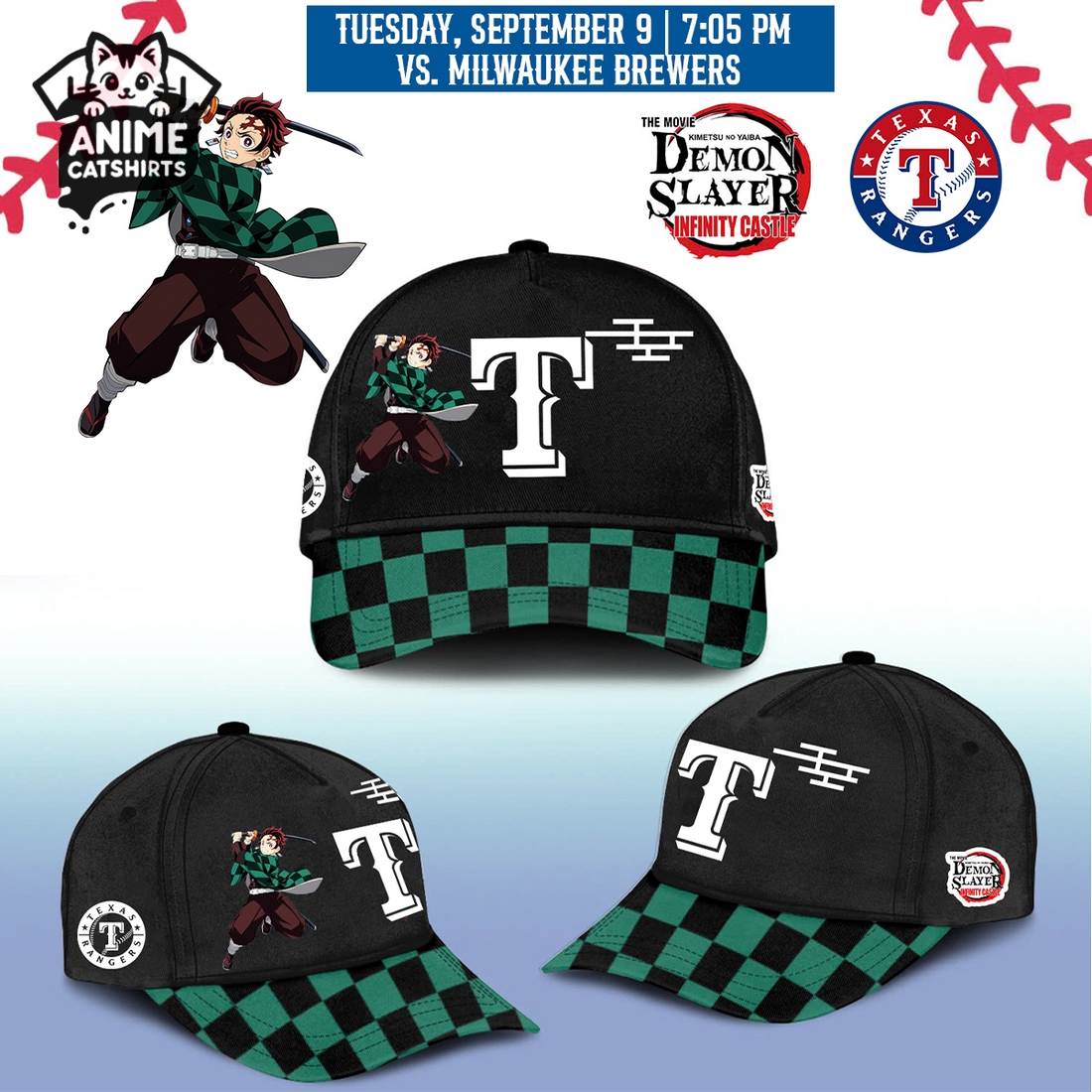 Texas Rangers x Kimetsu no Yaiba Infinity Castle Jersey, Cap