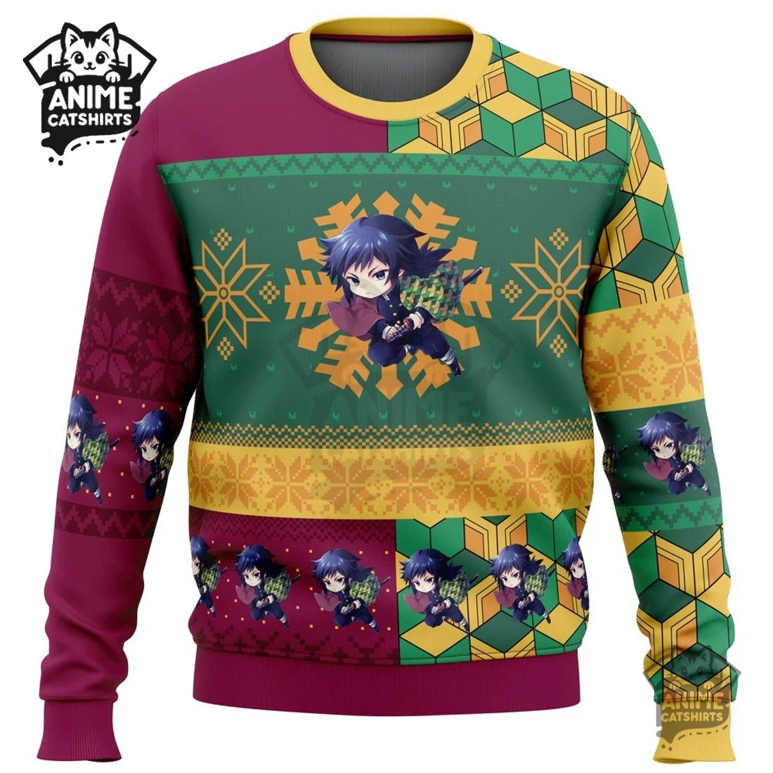 Chibi Christmas Giyu Tomioka Demon Slayer Ugly Christmas Sweatshirt