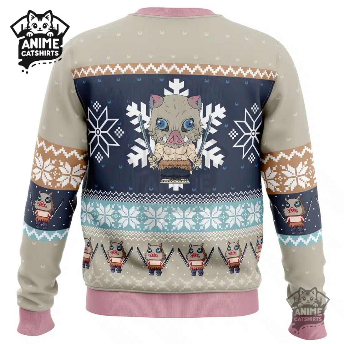 Chibi Christmas Inosuke Hashibira Demon Slayer Ugly Christmas Sweatshirt