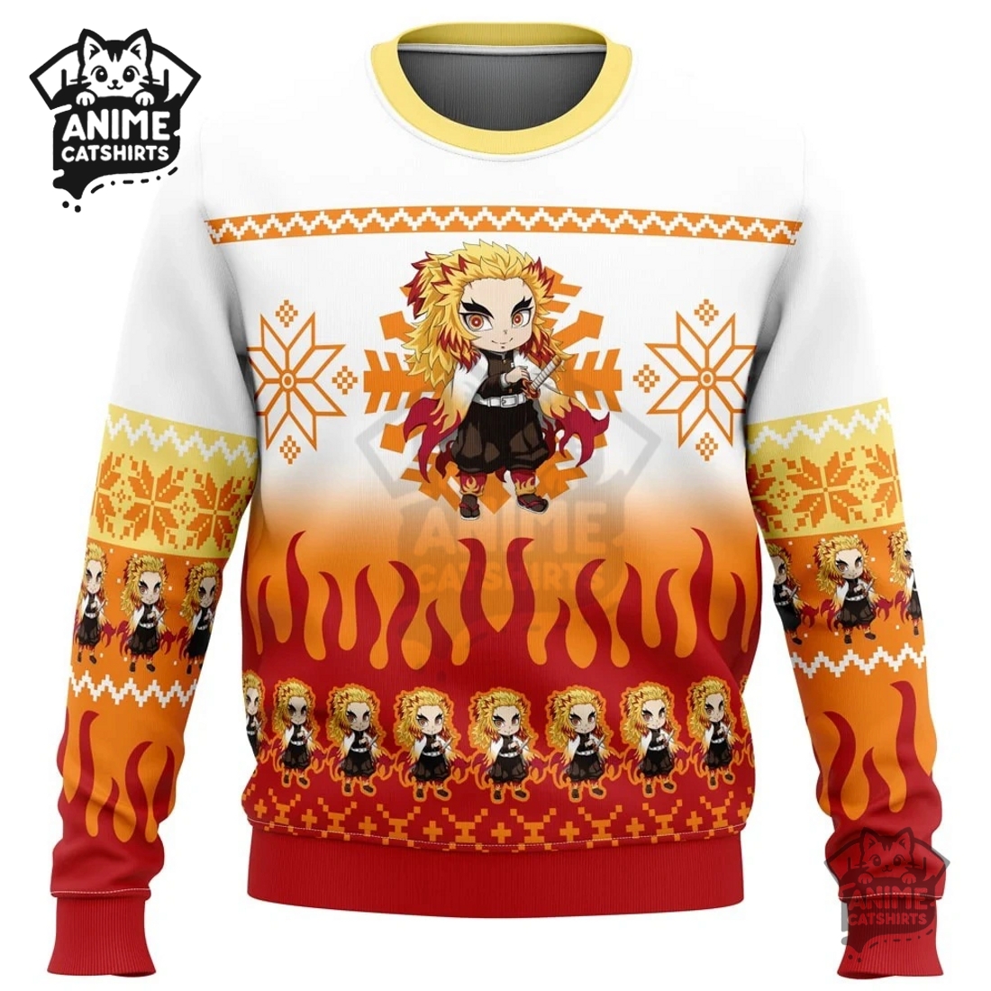 Chibi Christmas Kyojuro Rengoku Demon Slayer Ugly Christmas Sweatshirt
