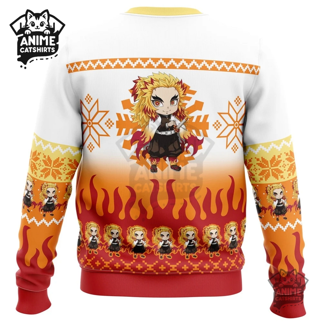 Chibi Christmas Kyojuro Rengoku Demon Slayer Ugly Christmas Sweatshirt