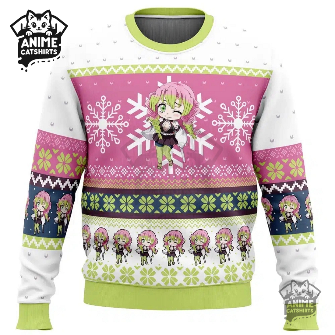 Chibi Christmas Mitsuri Kanroji Demon Slayer Ugly Christmas Sweatshirt