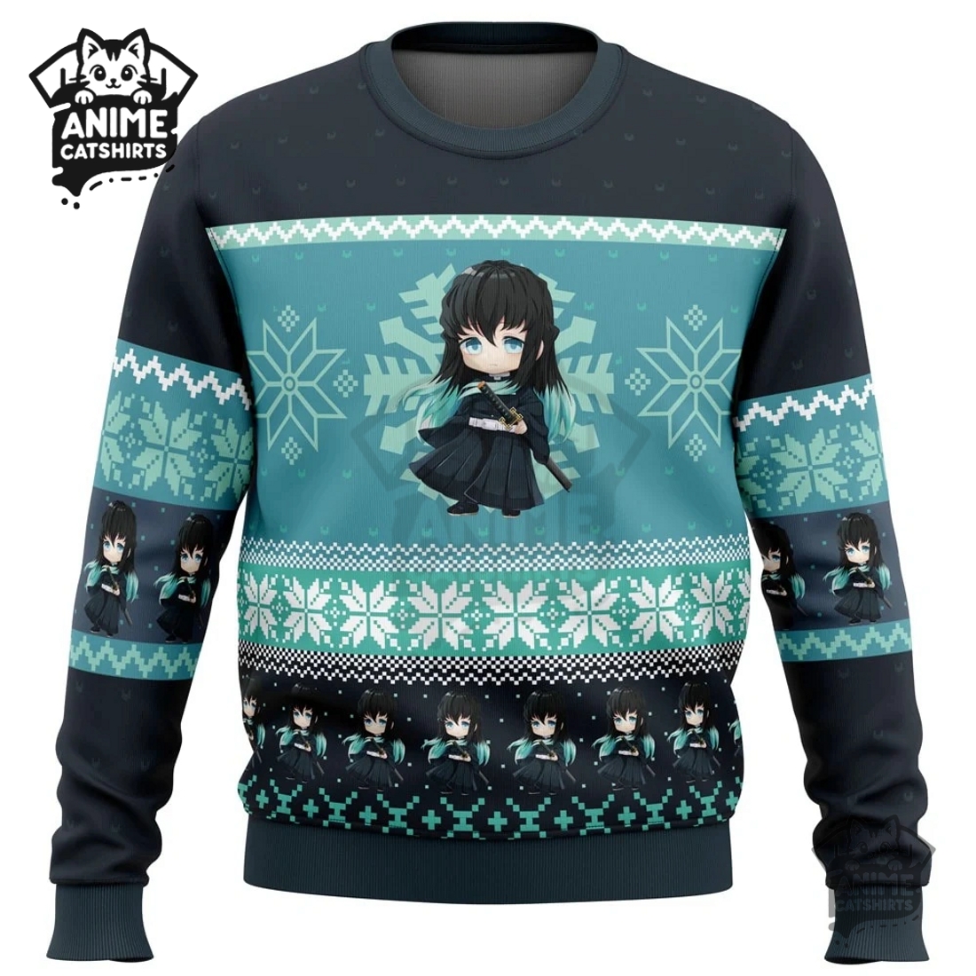 Chibi Christmas Muichiro Tokito Demon Slayer Ugly Christmas Sweatshirt