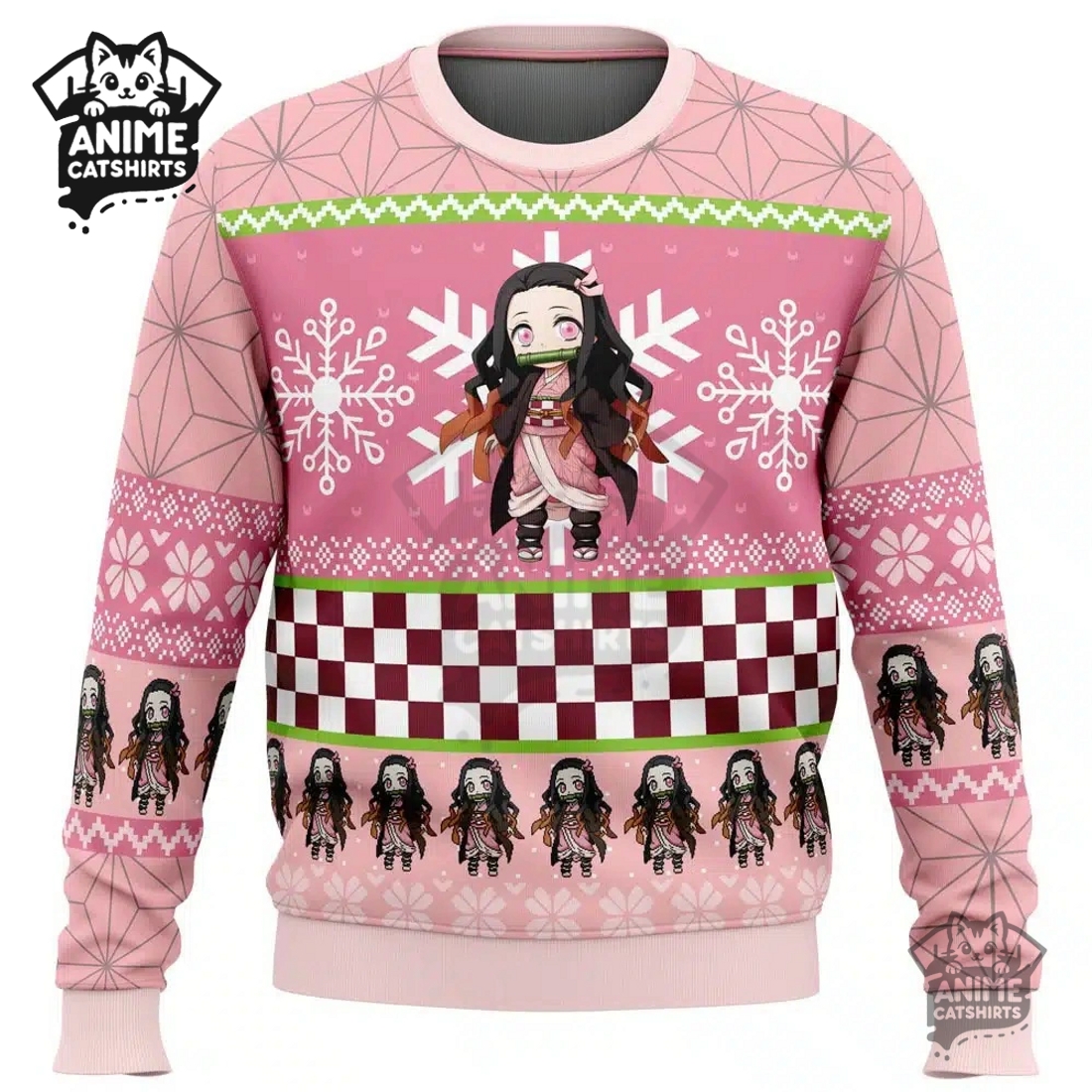 Chibi Christmas Nezuko Kamado Demon Slayer Ugly Christmas Sweatshirt