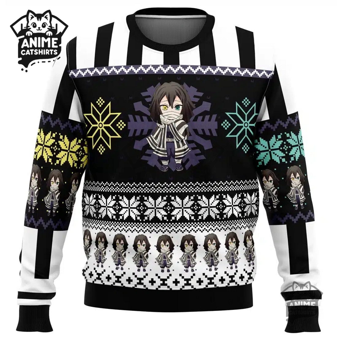 Chibi Christmas Obanai Iguro Demon Slayer Ugly Christmas Sweatshirt
