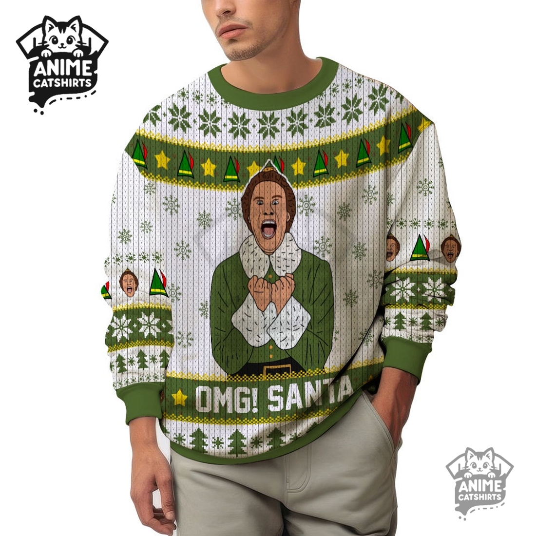 Buddy OMG Santa Elf Ugly Christmas Sweater Buddy OMG Santa Elf Ugly Christmas Sweater