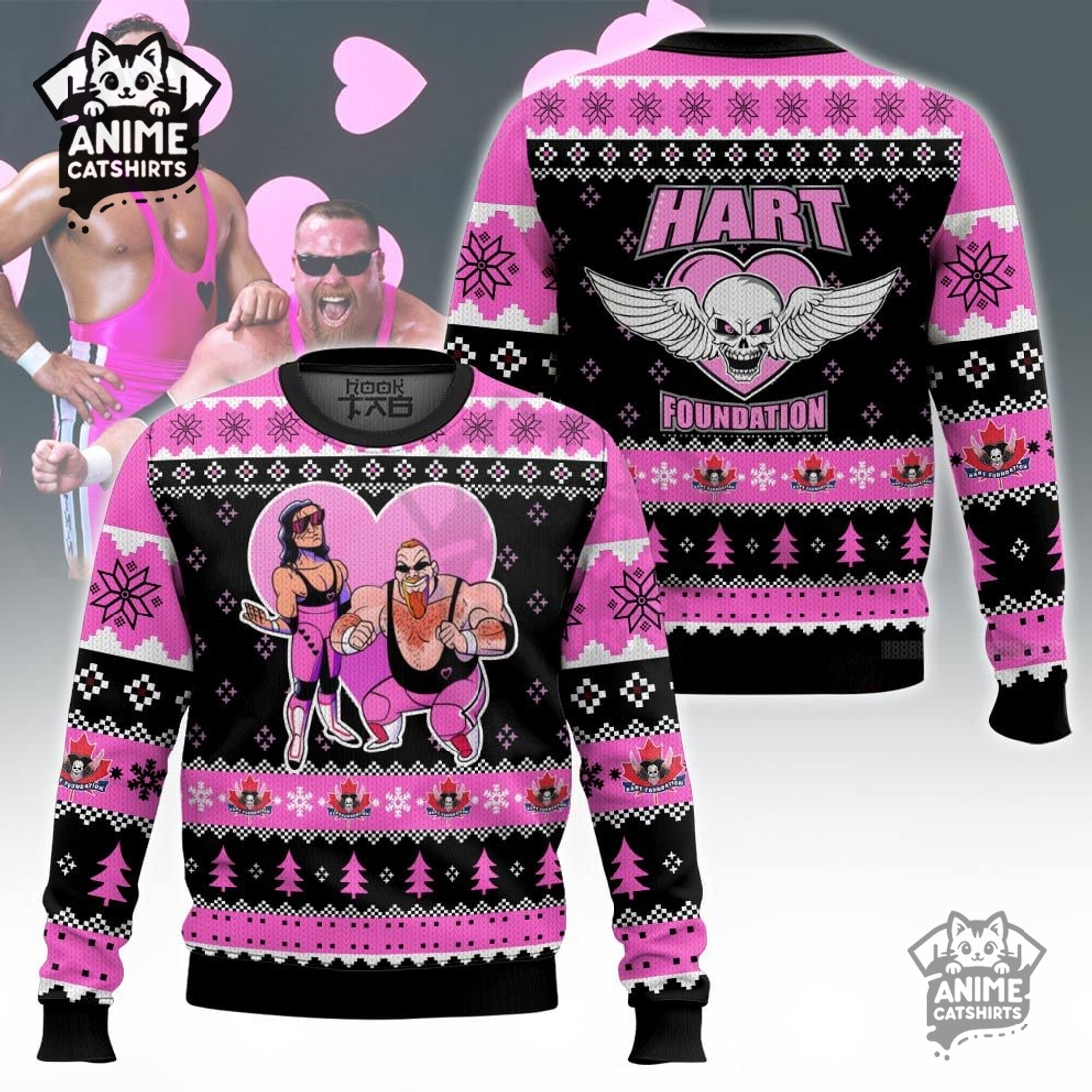 Hart Foundation Duo WWE Ugly Christmas Sweater Hart Foundation Duo WWE Ugly Christmas Sweater