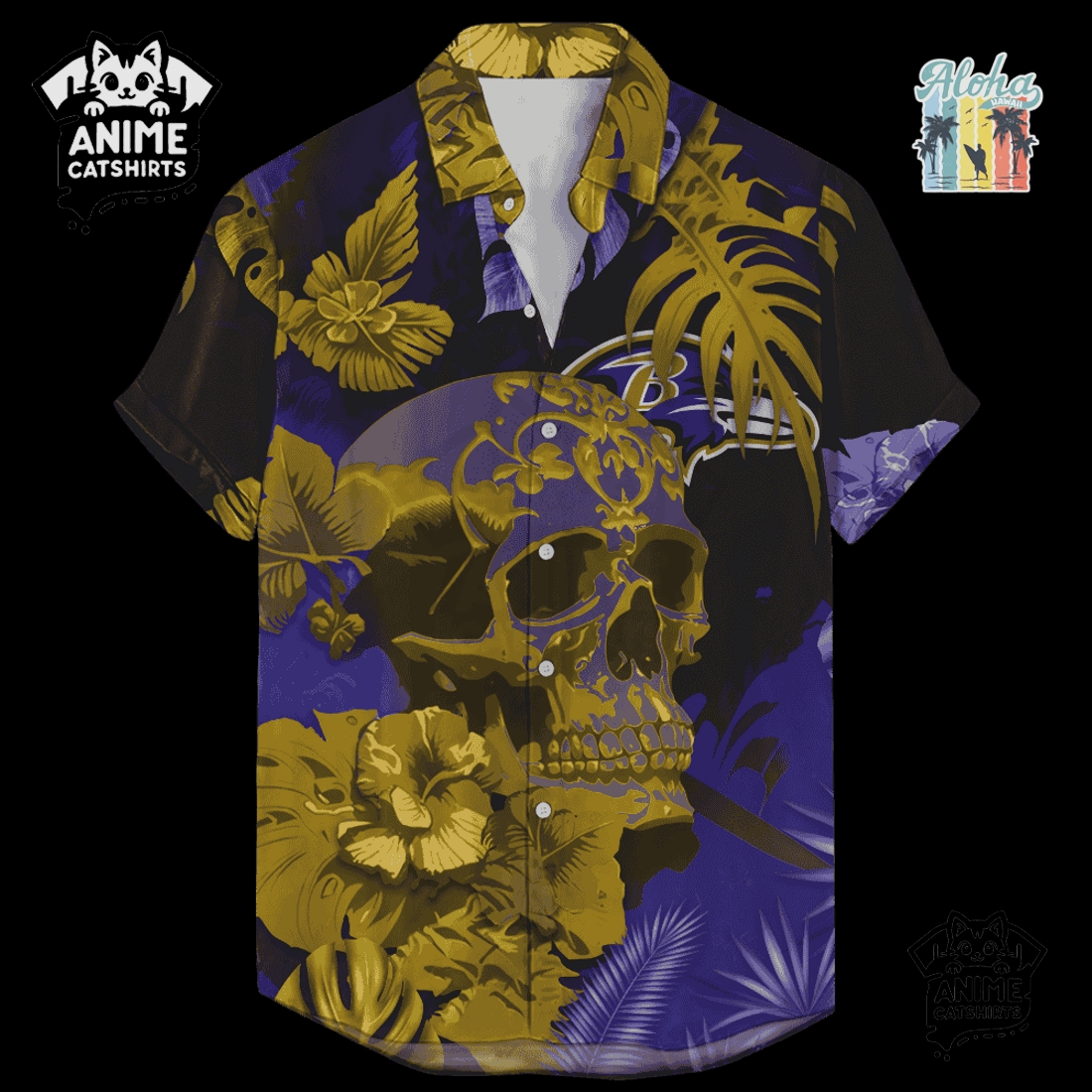 Baltimore Ravens Signature Skull NFL Hawaiian Shirt