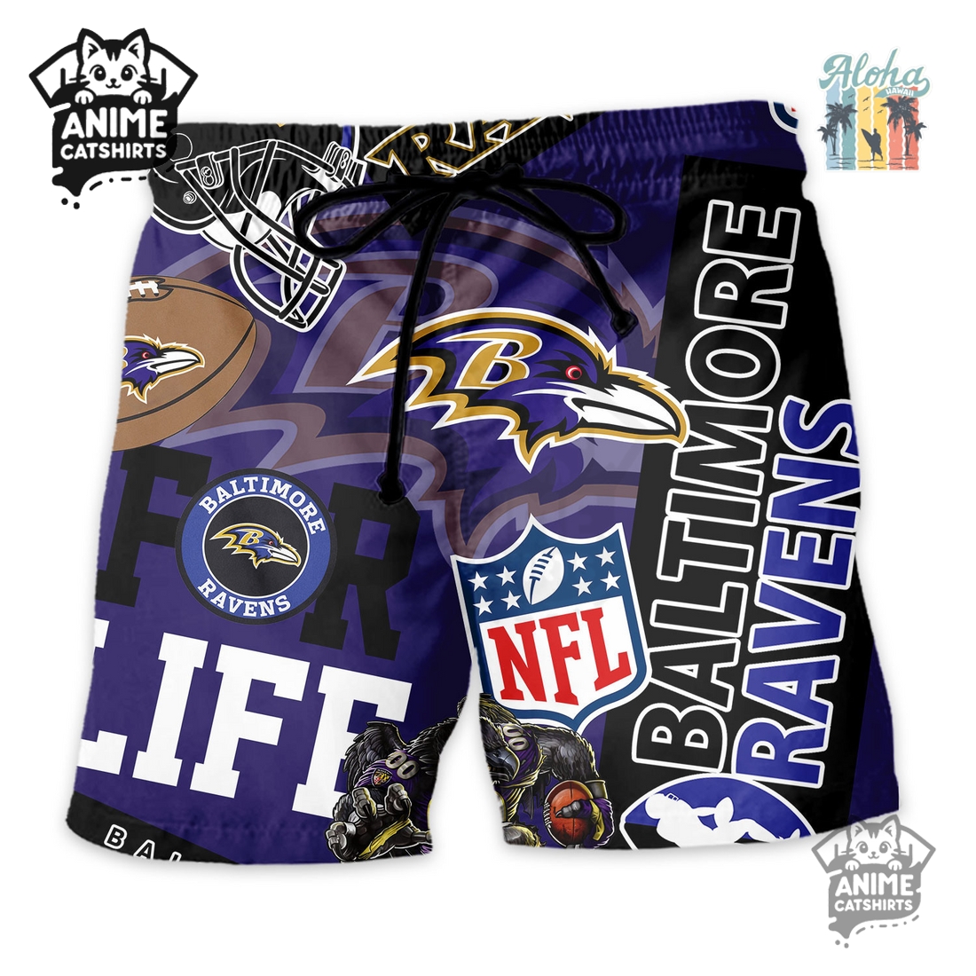 Baltimore Ravens NFL Aloha Shirt & Shorts Set Baltimore Ravens NFL Aloha Shirt & Shorts Set