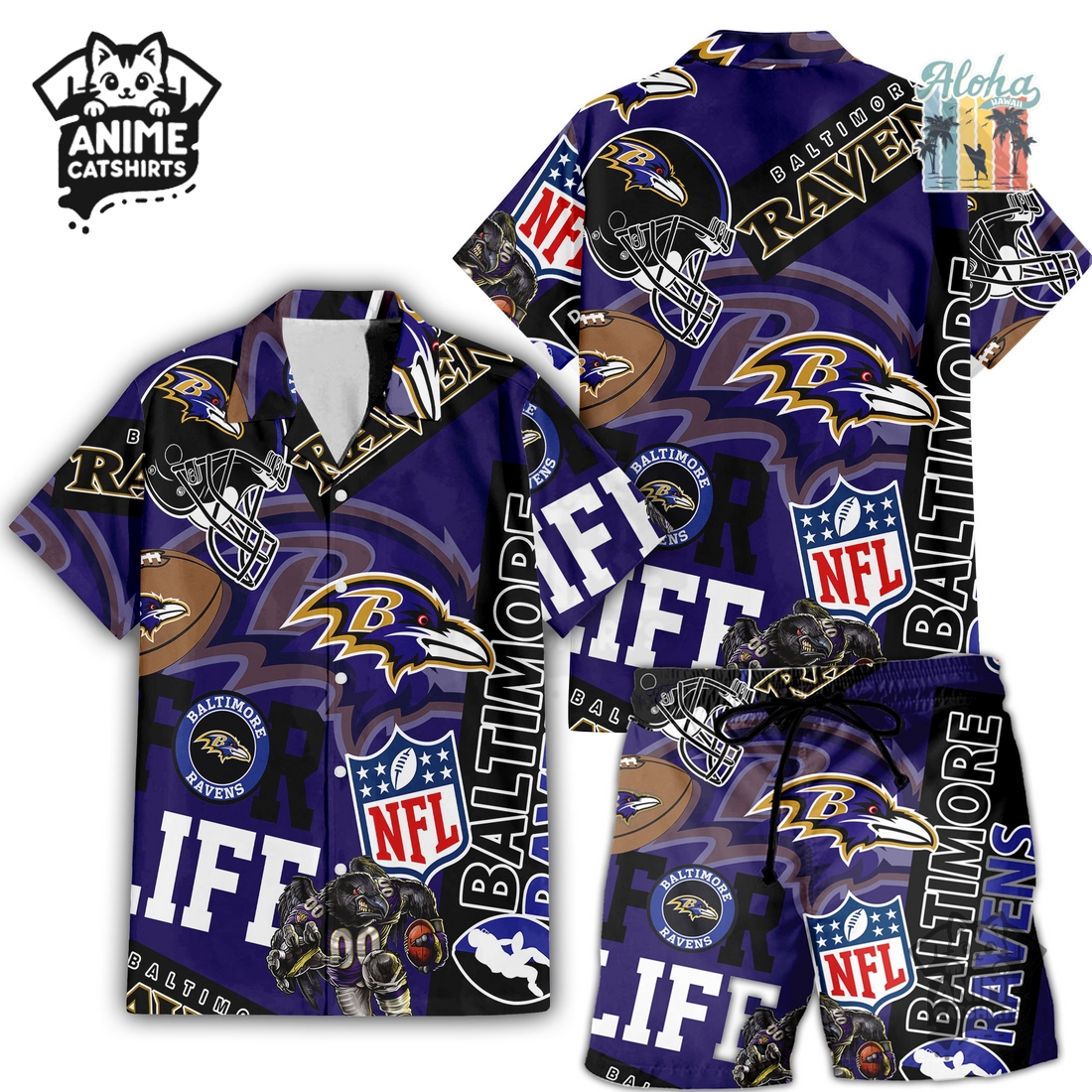 Baltimore Ravens NFL Aloha Shirt & Shorts Set Baltimore Ravens NFL Aloha Shirt & Shorts Set