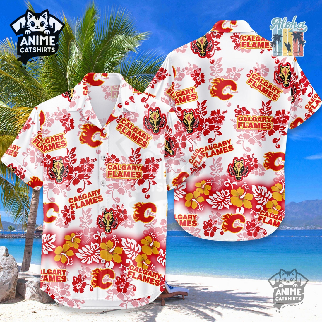 Calgary Flames Aloha Paradise NHL Hawaiian Shirt Calgary Flames Aloha Paradise NHL Hawaiian Shirt