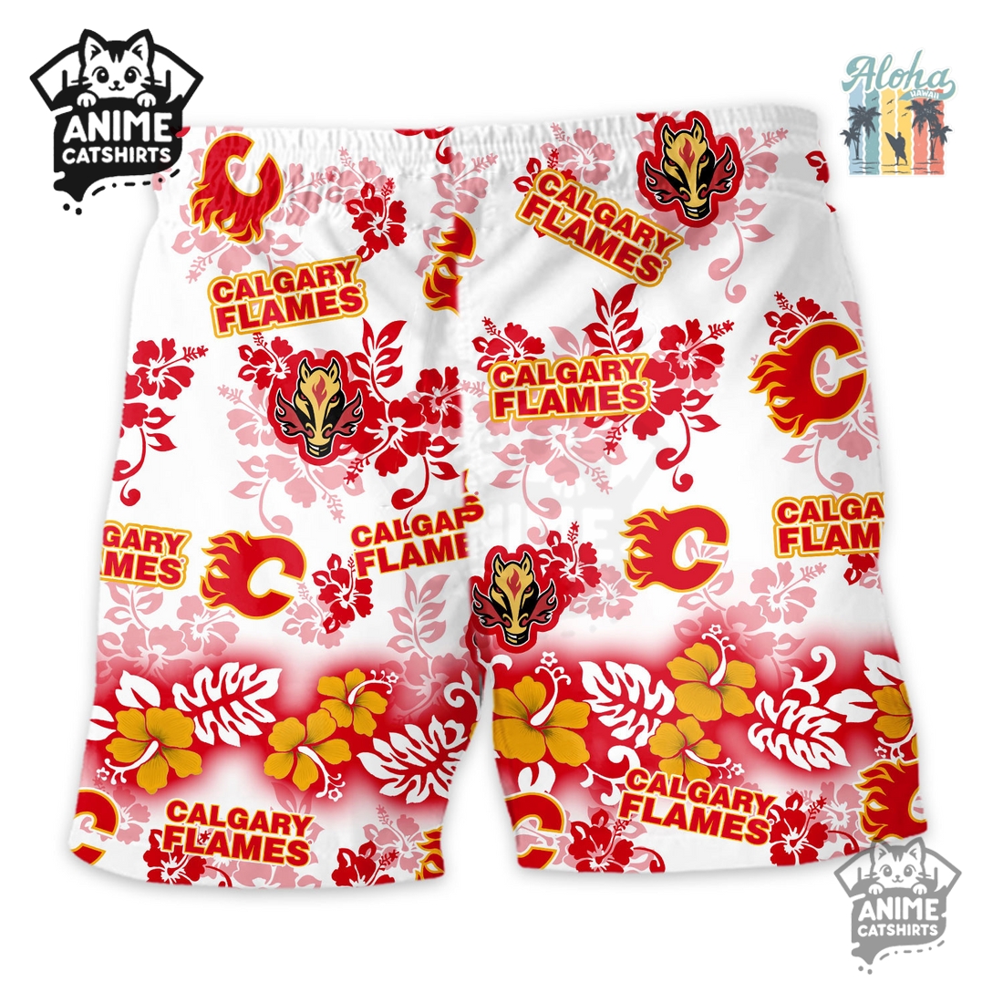 Calgary Flames Aloha Paradise NHL Hawaiian Short Calgary Flames Aloha Paradise NHL Hawaiian Short