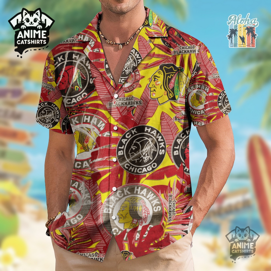 Chicago Blackhawks Men's NHL Hawaiian Shirt