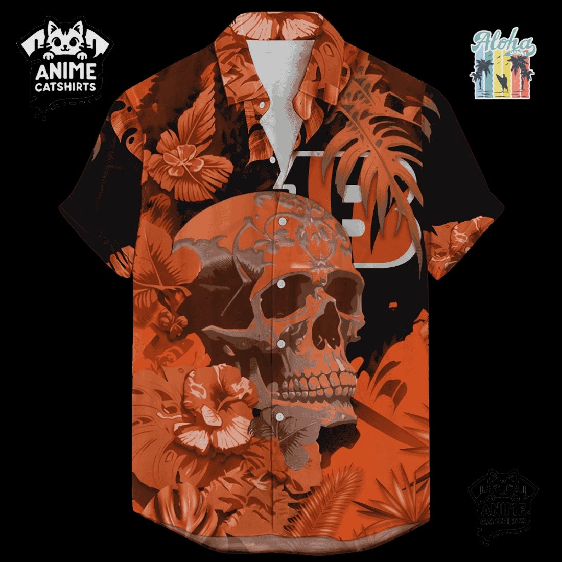Cincinnati Bengals Signature Skull NFL Hawaiian Shirt Cincinnati Bengals Signature Skull NFL Hawaiian Shirt