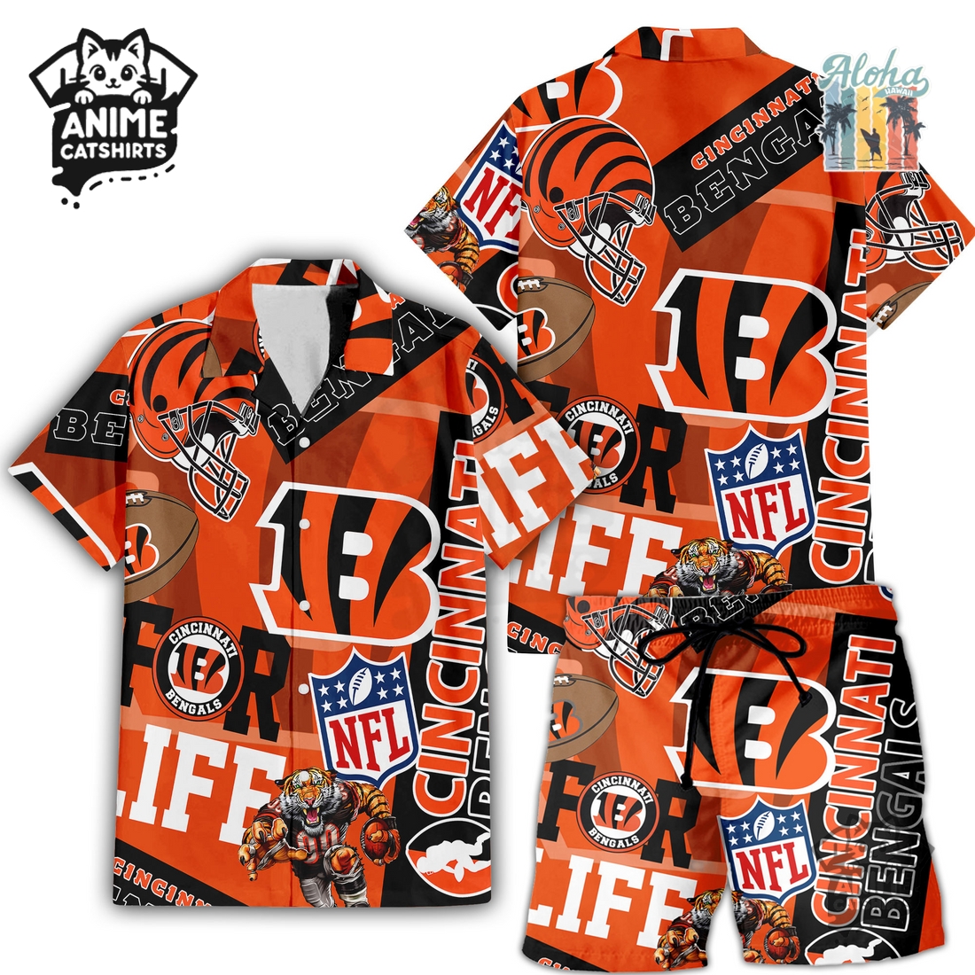 Cincinnati Bengals NFL Aloha Shirt & Shorts Set Cincinnati Bengals NFL Aloha Shirt & Shorts Set