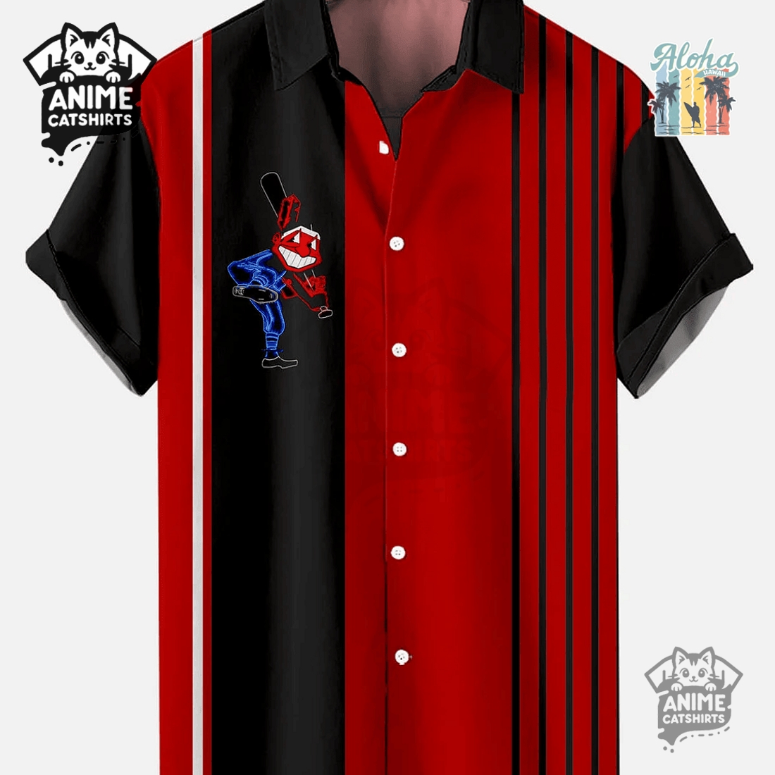 Cleveland Indians Contrast Stripe Sports Hawaiian Shirt