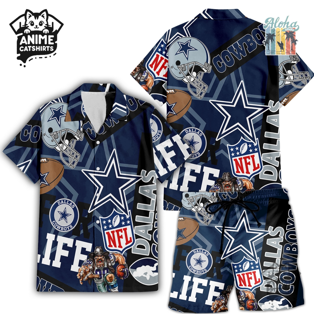 Dallas Cowboys NFL Aloha Shirt & Shorts Set Dallas Cowboys NFL Aloha Shirt & Shorts Set