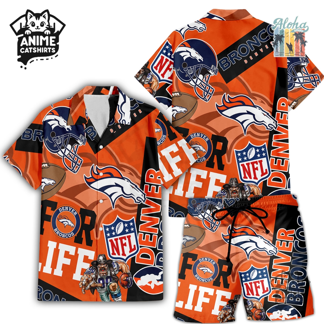 Denver Broncos NFL Hawaiian Shirt & Shorts Set Denver Broncos NFL Hawaiian Shirt & Shorts Set