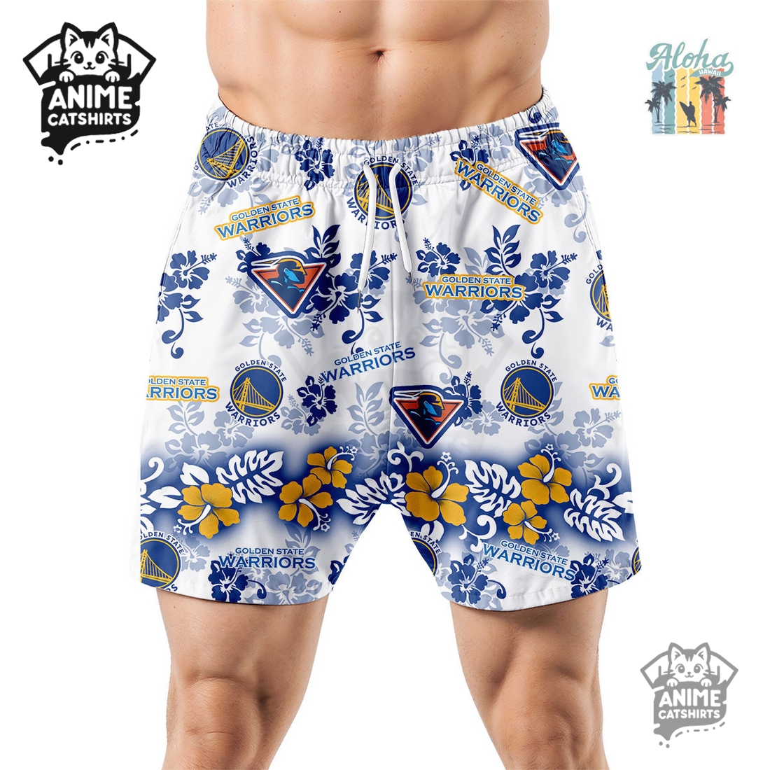Golden State Warriors Aloha Paradise NBA Hawaiian Short Golden State Warriors Aloha Paradise NBA Hawaiian Short