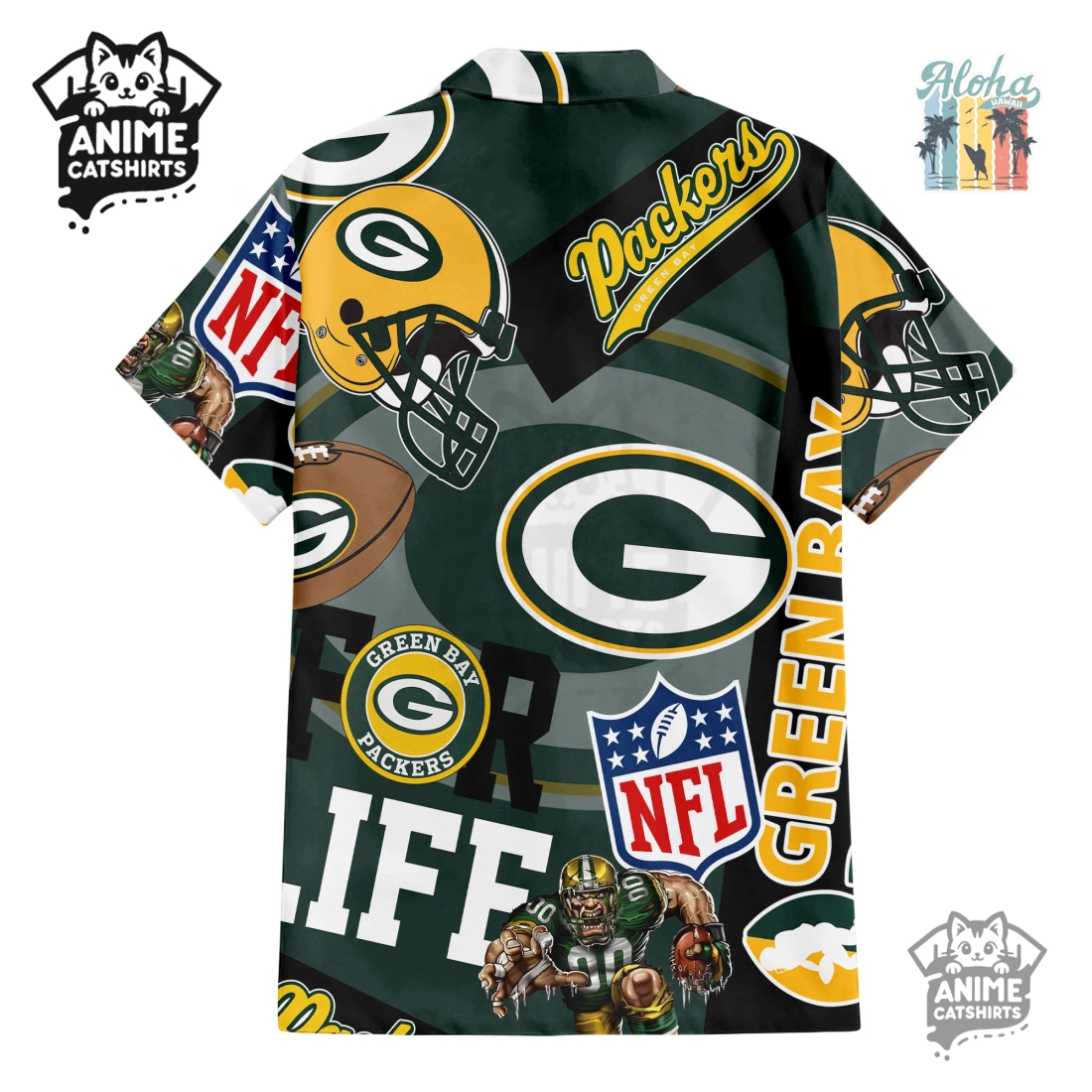 Green Bay Packers NFL Hawaiian Shirt & Shorts Set Green Bay Packers NFL Hawaiian Shirt & Shorts Set