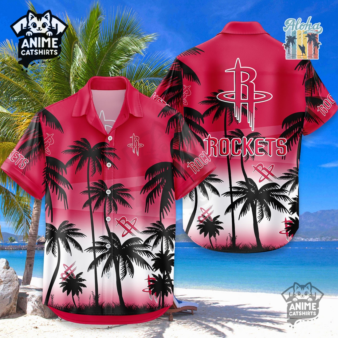Houston Rockets NBA Aloha Shirt Houston Rockets NBA Aloha Shirt